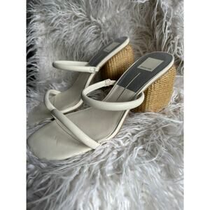 size 10 DOLCE VITA square open toe wooden block heel woven white slip on sandals